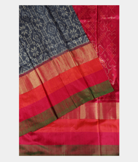 Grey Ikat Silk Saree T1710612