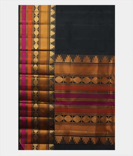 Black Handwoven Kanjivaram Silk Saree T2064424