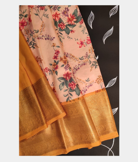 Peach Printed Kanjivaram Silk Pavadai T190741-image