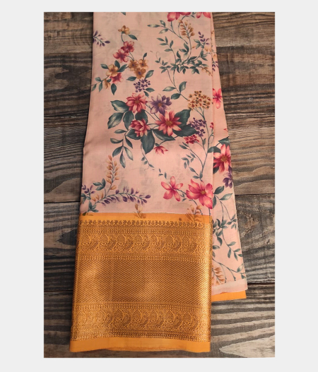 Peach Printed Kanjivaram Silk Pavadai T1907412