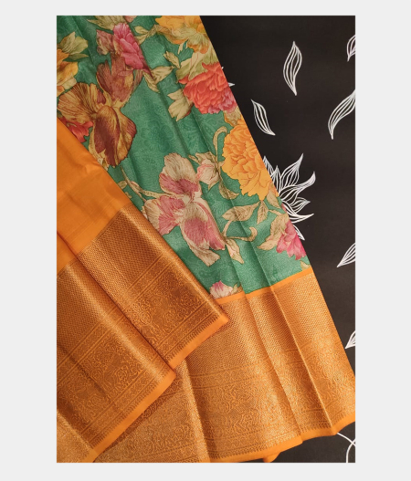 Green Printed Kanjivaram Silk Pavadai T170119-image