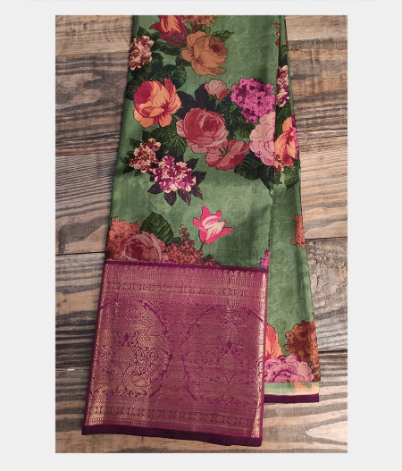 Green Printed Kanjivaram Silk Pavadai T1664602