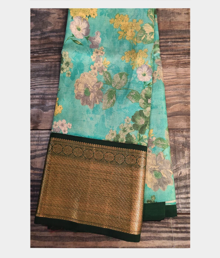 Green Printed Kanjivaram Silk Pavadai T180843 (Kids)2