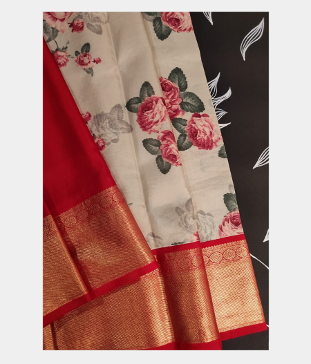 Light Grey Printed Kanjivaram Silk Pavadai T183639 (Kids)-image