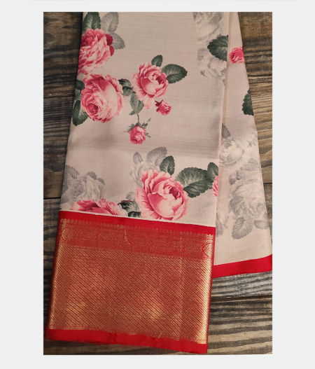 Light Grey Printed Kanjivaram Silk Pavadai T183639 (Kids)2