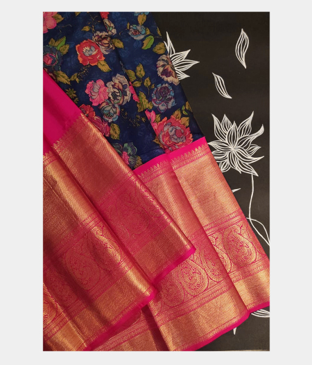Blue Printed Kanjivaram Silk Pavadai T180867-image
