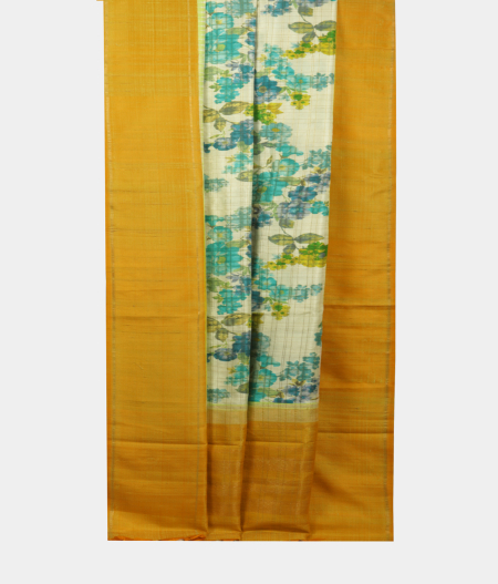 White Hand Printed Kanjivaram Silk Saree T1862633