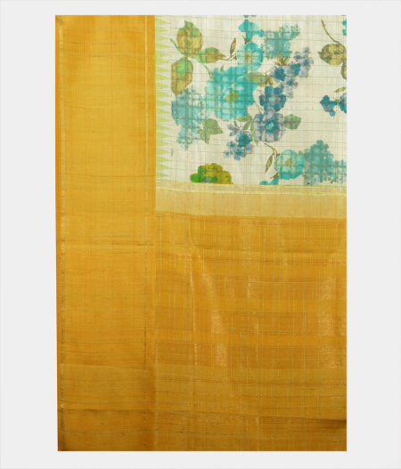 White Hand Printed Kanjivaram Silk Saree T1862635