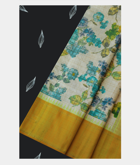 White Hand Printed Kanjivaram Silk Saree T186263-image