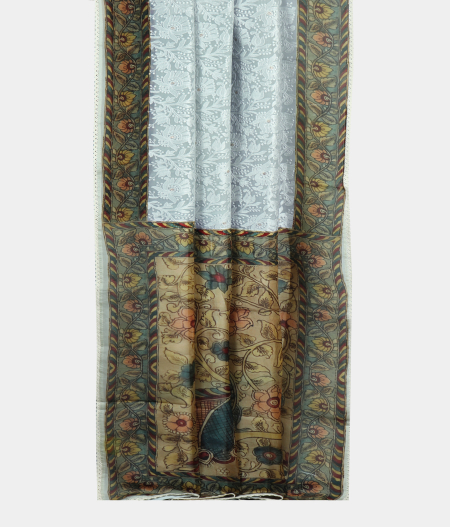 Light Blue Kora Organza Embroidery Saree T2037442