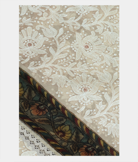 Cream Kora Organza Embroidery Saree T203749-image
