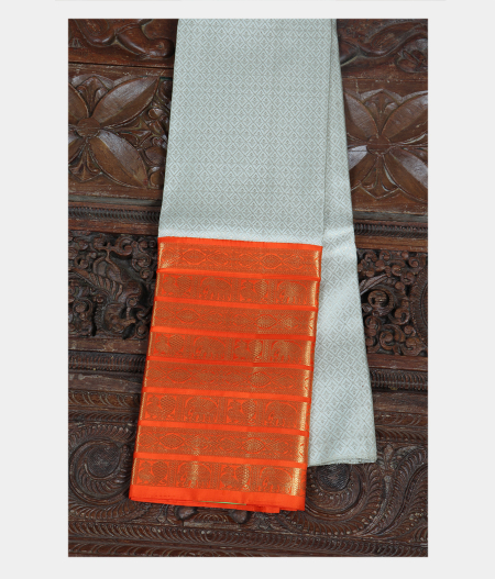 Silver Handwoven Kanjivaram Silk Pavadai T170108-image