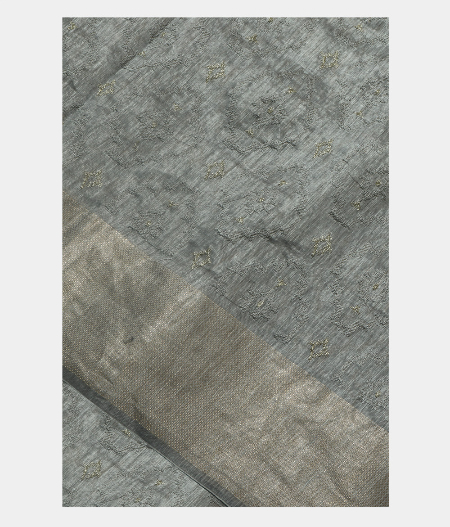 Grey Embroidery Linen Saree T198408-image