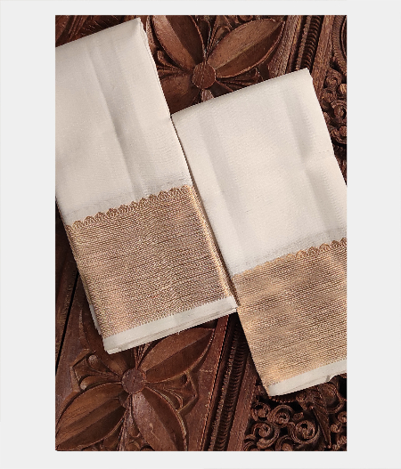 White Handwoven Kanjivaram Silk Dhoti and Vastharam T210288-image