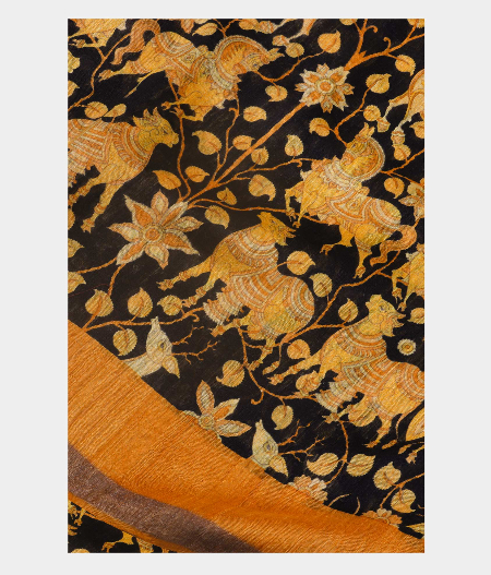 Black Tussar Printed Saree T129101-image