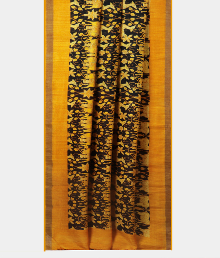 Black Tussar Printed Saree T1291012