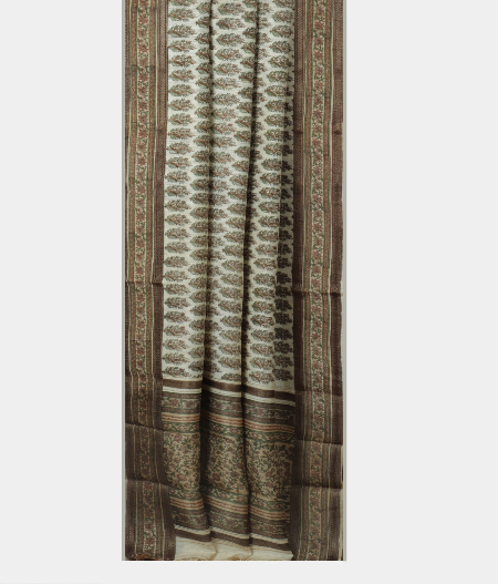 Off White Tussar Printed Saree T1670332