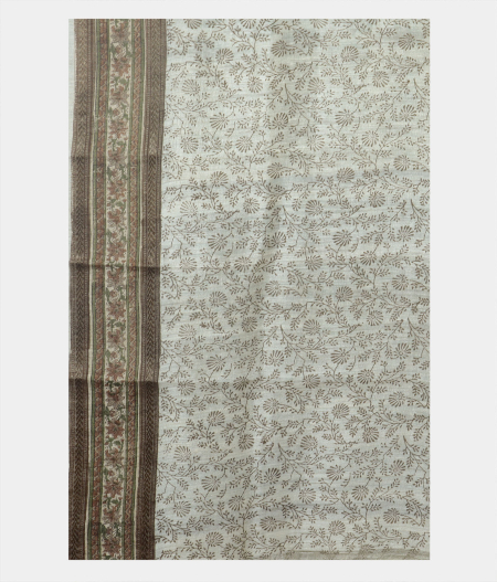 Off White Tussar Printed Saree T1670333