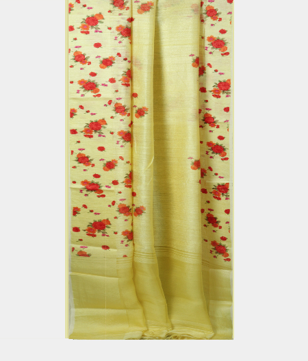 Yellow Tussar Printed Saree T1507972