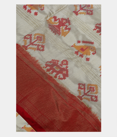 White Ikat Silk Saree T204721-image