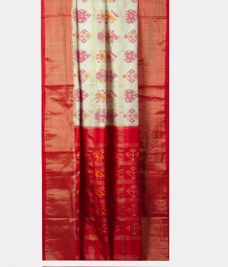 White Ikat Silk Saree T2047212