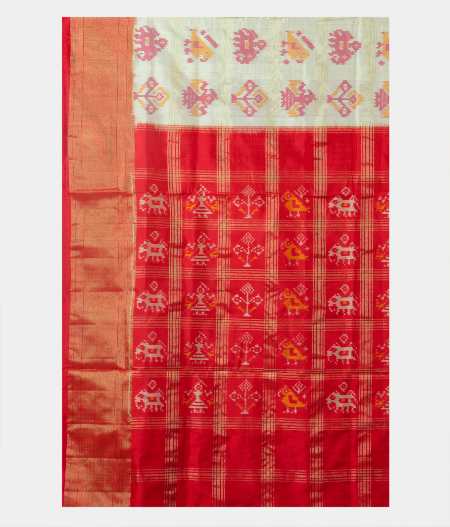 White Ikat Silk Saree T2047214