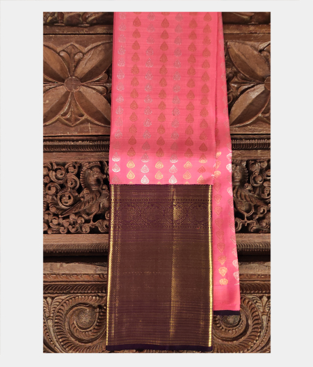 Pinkish Orange Handwoven Kanjivaram Silk Pavadai T208253-image