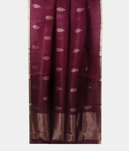 Burgundy Banaras Organza Saree T2069292