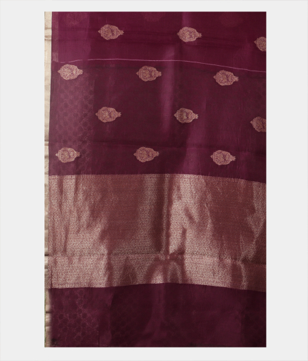 Burgundy Banaras Organza Saree T2069294