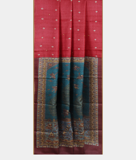 Red Tussar Printed Saree T1900872