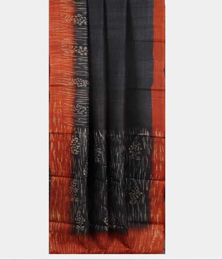 Black Tussar Printed Saree T2101512
