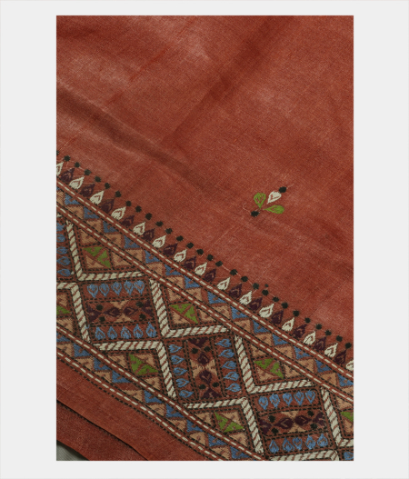 Rust Tussar Embroidery Saree T210804-image