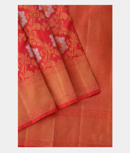 Pinkish Orange Handwoven Kanjivaram Silk Saree T2066383