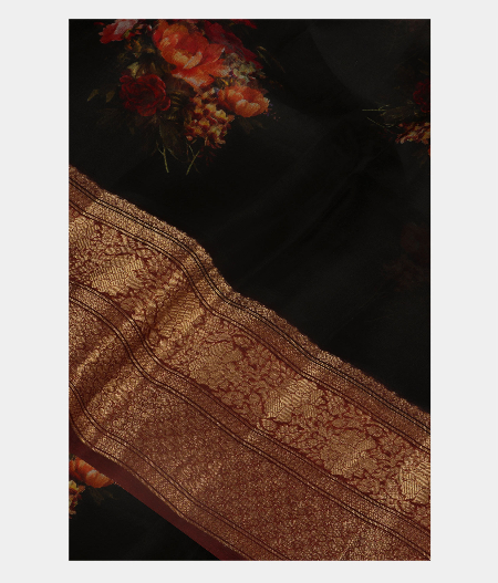 Black Kora Organza Printed Saree T188125-image