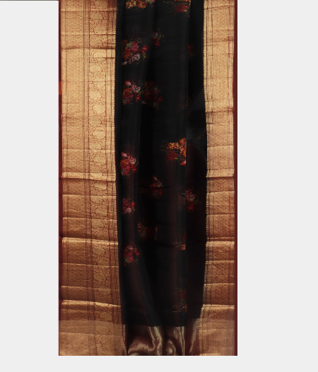 Black Kora Organza Printed Saree T1881252