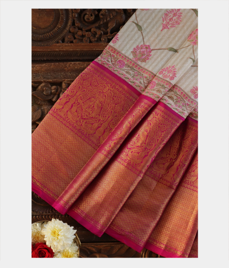 Off White Printed Kanjivaram Silk Pavadai T167245-image