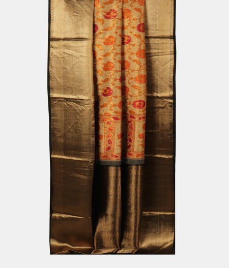 Beige Hand Printed Kanjivaram Silk Saree T1338253