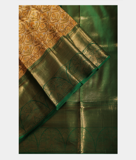 Beige Hand Printed Kanjivaram Silk Saree T1631562