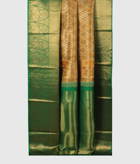 Beige Hand Printed Kanjivaram Silk Saree T1631563