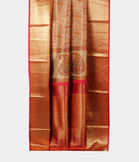 Beige Hand Printed Kanjivaram Silk Saree T1699883