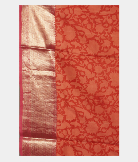 Beige Hand Printed Kanjivaram Silk Saree T1699884