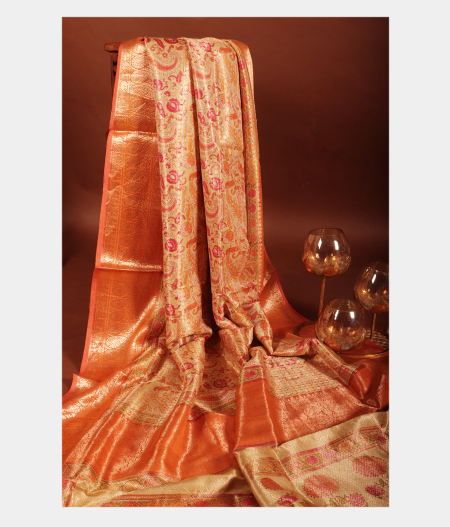 Beige Hand Printed Kanjivaram Silk Saree T169989-image