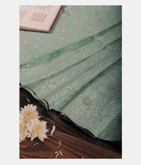 Green Dhaka Cotton Saree T8815-image