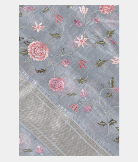 Blue Linen Embroidery Saree T214196-image