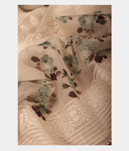White Kora Organza Embroidery Saree T2134482