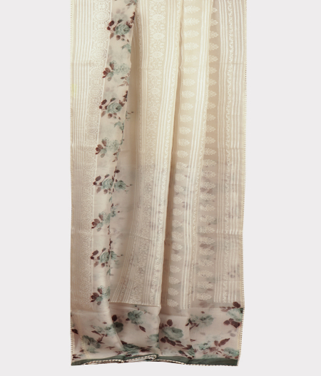 White Kora Organza Embroidery Saree T2134483