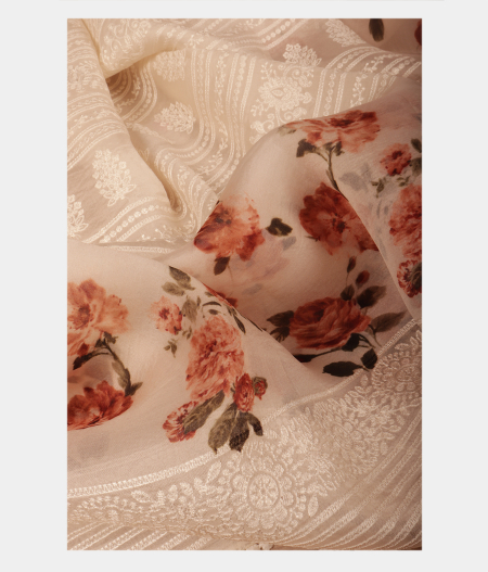 White Kora Organza Embroidery Saree T2134492