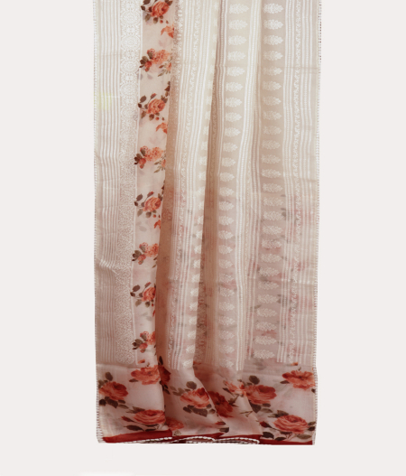 White Kora Organza Embroidery Saree T2134493