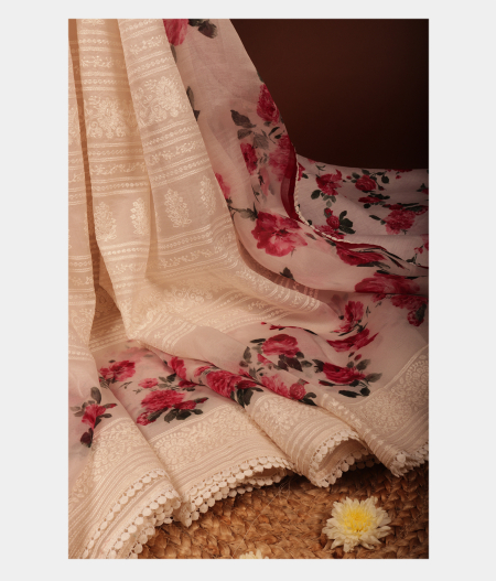 White Kora Organza Embroidery Saree T213450-image