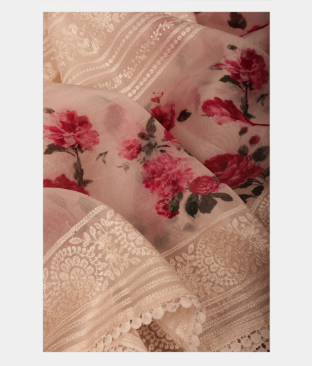 White Kora Organza Embroidery Saree T2134502